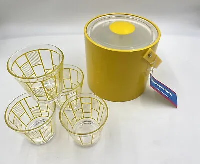 $52 • Buy MID Century Retro Yellow Georges Briard Barware Ice Bucket + 4 Cups NEW
