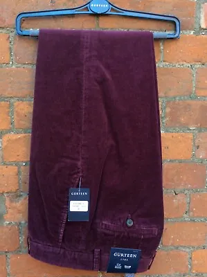 Mens Gurteen 100% Cotton Needle Corduroy Trouser - Colour:- Cranberry  BNWT • £29.95