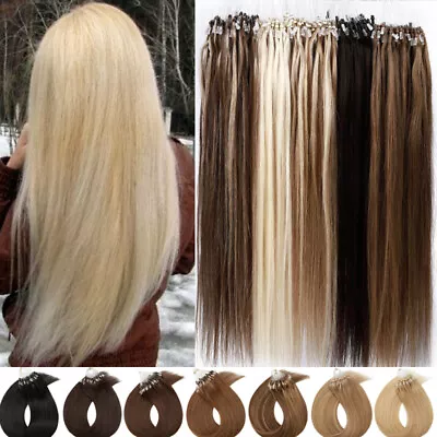 Thick 50-100G Easy Micro Loop Ring Remy Human Hair Extensions Beads I Tip Blonde • $56.58