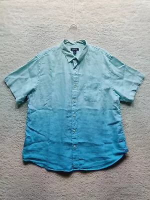 Lands' End 100% Linen Men's Traditional Fit Two Tone Blue Shirt Size XL • $14