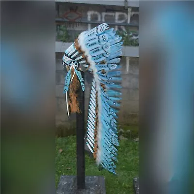 $139.99 • Buy Indian Hat Warbonnet Goose Feather Turquish Medium American Native Headdress