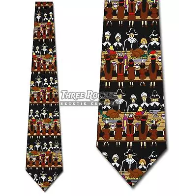 $18.75 • Buy Thanksgiving Ties Dinner Black Mens Necktie Turkey Pilgrim Holiday Brand New