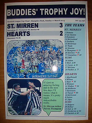 St Mirren 3 Hearts 2 - 2013 Scottish League Cup Final - Souvenir Print • £7.99