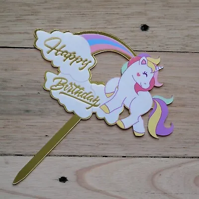 $5.90 • Buy Happy Birthday Unicorn Cake Topper Acrylic
