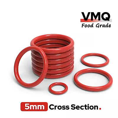 Food Grade O-Ring 5mm Cross Section Red Silicone Rubber O Rings 8mm-80mm ID • £1.79