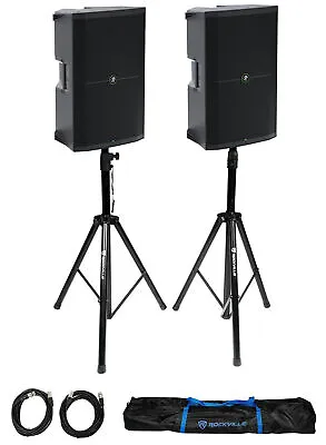 (2) Mackie Thump215 15  1400w Powered DJ PA Speakers+Stands+Cables+Bag Thump 215 • $764.98