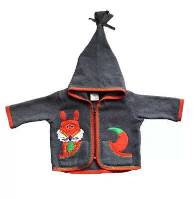 Hanna Andersson Best Ever Zip Up Jacket Fox Fleece Hooded Size 50 0-3 Months • $19.95