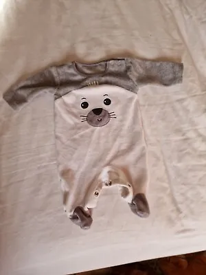 Baby Unisex First Size Outfit White/grey With Animal Face On It NEXT • £2.50