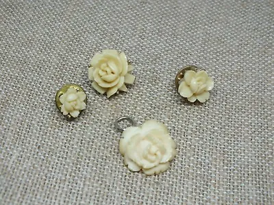 Beautiful Gold Tone Pendant + 3 Pins Off White Roses UNIQUE Vintage Look NICE • $14.90