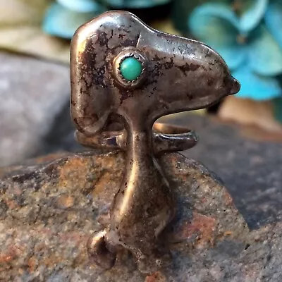 VINTAGE 1970s NATIVE AMERICAN NAVAJO TURQUOISE STERLING SNOOPY RING SZ 6.75 WOW • $245