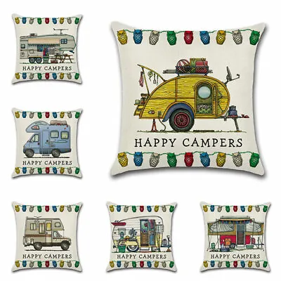 Happy Camper Touring Car Cushion Cover Pillow Case Square Sofa Home Decor 18*18' • $8.68