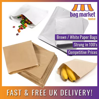 Brown / White Strung Food Use Paper Bags | Sandwich/Takeaway/Grocery/Fruit/Veg • £8.99