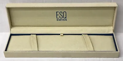 ESQ BY MOVADO SWISS Off White Blue Long WATCH BOX Jewelry Storage Case • $14.99