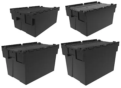 NEW BLACK RECYCLED Plastic Storage Boxes Containers Crates Totes With Lids • £111.95