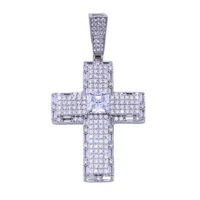 Sterling Silver CROSS Hip Hop Pendant W/ Micro Pave CZ Stones • $39.99