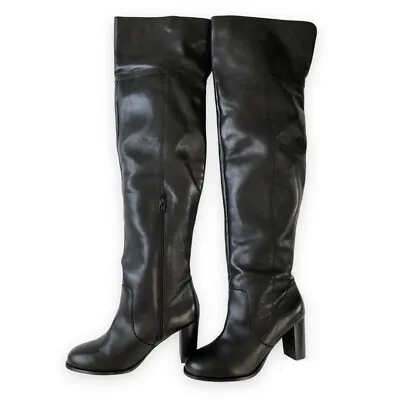 Seychelles Exploration Black Leather Block Heel Over The Knee Boots Size 10 • $115