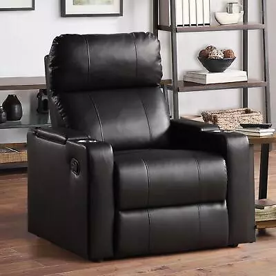 Home Theater TV Recliner Chair Armchair Seat Black Padded Faux Leather USB Cupho • $359.69