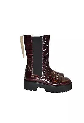 $700 Stuart Weitzman Presley Croc Ultralift Platform Boot Burgundy 8 (pa21) • $340