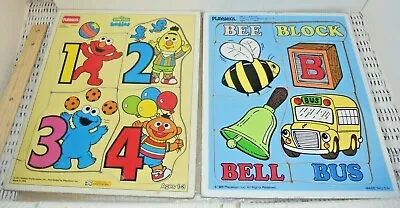 2 Vintage Playskool Sesame Street Babies & Bee Block Wooden Puzzles Ages 1-3 • $10