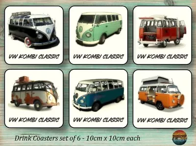 Vintage VW Kombi Classic Van - Neoprene Drink Coasters Set Of 6 Gift Idea • $15.95