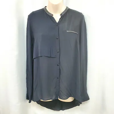 Zara Button Front Shirt Size M Black Trimmed Collar Semi Sheer Long Sleeve  • $15