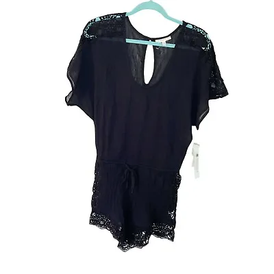 La Blanca Coverup Womens Size Small Swim Romper Black Cotton Crochet Trim New • $30.06