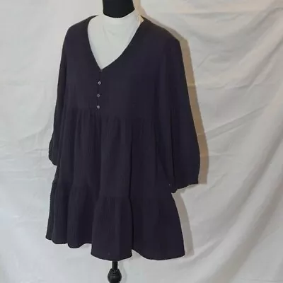 Madewell Lightspun Gauze Crinkle Cotton Navy Tiered Ruffled Oversized Dress S • $35