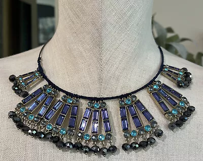 Macys Women Blue Rhinestone Collar Statement Necklace • $12.99