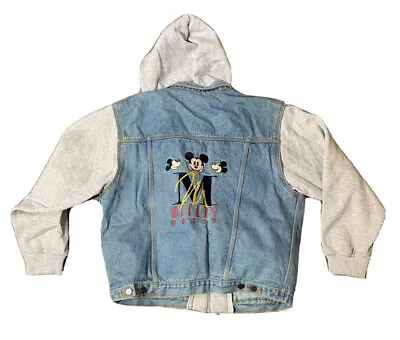 VTG Rare 90’s Mickey Inc Mickey Mouse Denim Hoodie Jacket Size Adult Large • $70