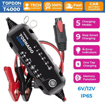 TOPDON T4000 4Amp Smart Battery Charger Maintainer Desulfator For Car Motorcycle • £39.50