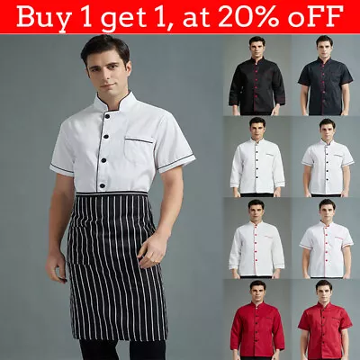 Unisex Chef Restaurant Jacket Short Sleeve Chef Coat Kitchen Wear Waiter Uniform • £8.99