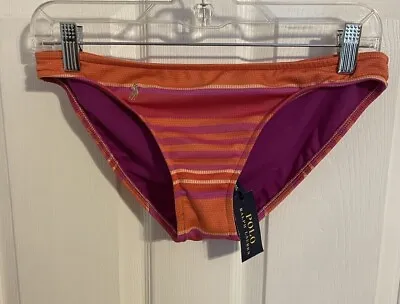 Polo Ralph Lauren Bikini Bottom Womens Size S Gold Pony Orange & Pink Stripes • £28.49