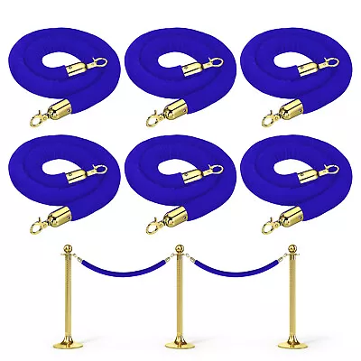 4 Feet Blue Velvet Stanchion Rope 6 Pack Crowd Control Barrier Rope Golden • $105.55