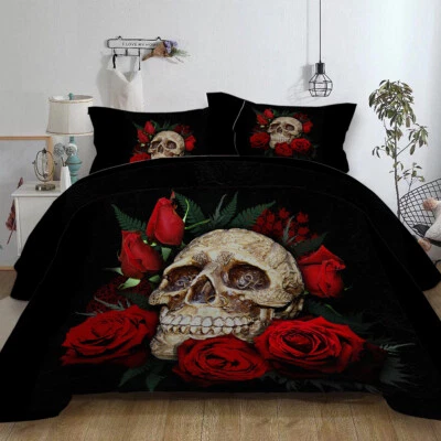 £20.99 • Buy 3D Gothic Skull Rose Duvet Cover Bedding Set With Pillowcase Single Double King