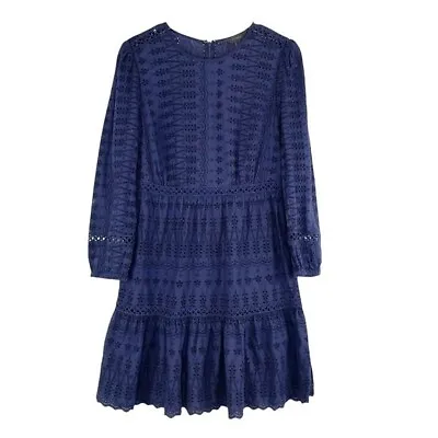 J.Crew Women's Size 6 Eyelet Lace Dress Navy Blue Cottagecore Flutter Hem Lined  • $34.99