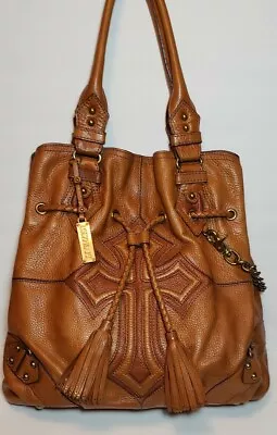 Rare Lockheart Crusade Courtney 3d Cross Embossed Tasseled Shoulder Handbag $895 • $479