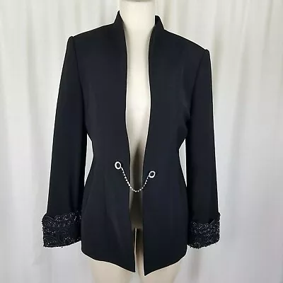 Moshita Couture Glam Beaded Black Blazer Jacket Vintage 80s Womens 10 Open Front • $65.59