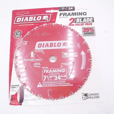 2 Pack 7-1/4  Diablo Framing Saw Blades 24 Teeth D0724VPX • $18.49