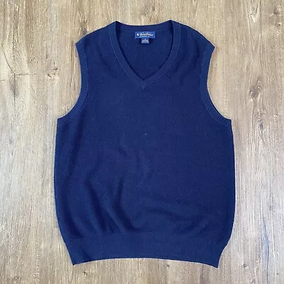 Brooks Brothers Cashmere Sweater Mens Medium Navy Blue V Neck Vest Lightweight • $20