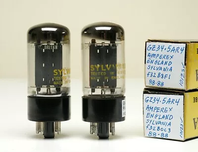 TWO AMPEREX GZ34 5AR4  Vacuum Tubes Indirectly Heated TESTED SYLVANIA LOGO'D • $222