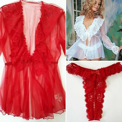 £40 • Buy Shirley Of Hollywood Sheer Red Negligee & Naughty Lace Knickers Size 18 Lingerie