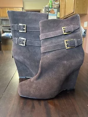 Michael Kors Parker Womens Brown Suede Leather Wedge Zipper Buckle Boots Sz 8 M • $22.46