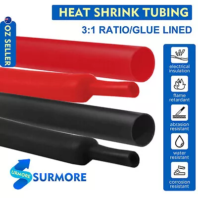 Red Black Heat Shrink Tubing 3:1 Ratio Glue Lined Electrical Insulation Sleeving • $14.87