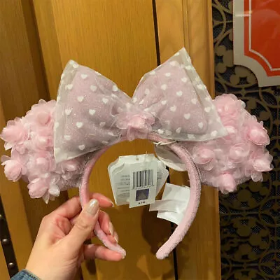 Disney Parks 2023 Valentine Pink Rosebud White Hearts Minnie Ears Headband • $36.99