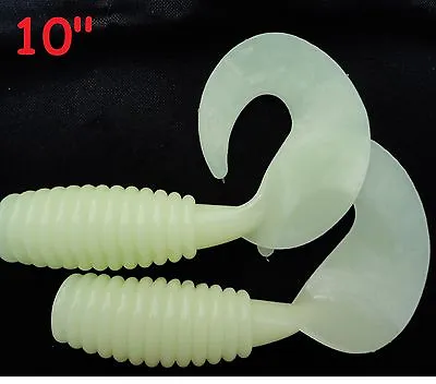 2 To 10 Pieces 10  Glow Fat Grub Curly Tail Extended Soft Plastic Fishing Lures • $21.99