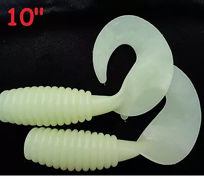 2 To 20 Pieces 10  Glow Fat Grub Curly Tail Extended Soft Plastic Fishing Lures • $15.99