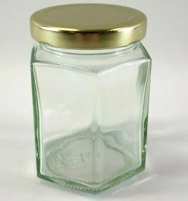 £18.99 • Buy 12 - 24 190ml Jam Jars Glass Preserve Jam Chutney Honey Jars Gold  Lid Hexagon 