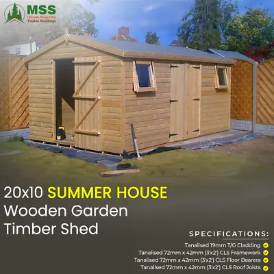 20x10ft Garden Shed Wooden Summerhouse Tanalised Ultimate Office/Garage 19mm T&G • £2959