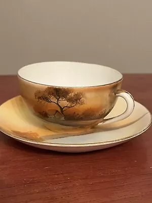 Noritake Green M Morimura Hand Painted Sunset Farm Tea Cup & Saucer +1 Extra Cup • $20