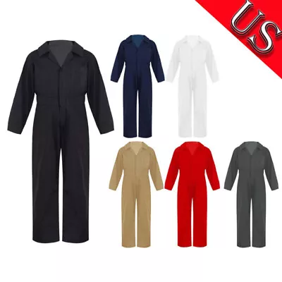 US Boys Mechanic Coveralls Long Sleeve Turndown Collar Zipper Front Jumpsuits • $19.49